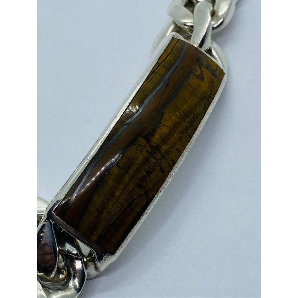 David Yurman Cuban Link Curb Tiger Eye ID Plate Bracelet 8.25" HEAVY