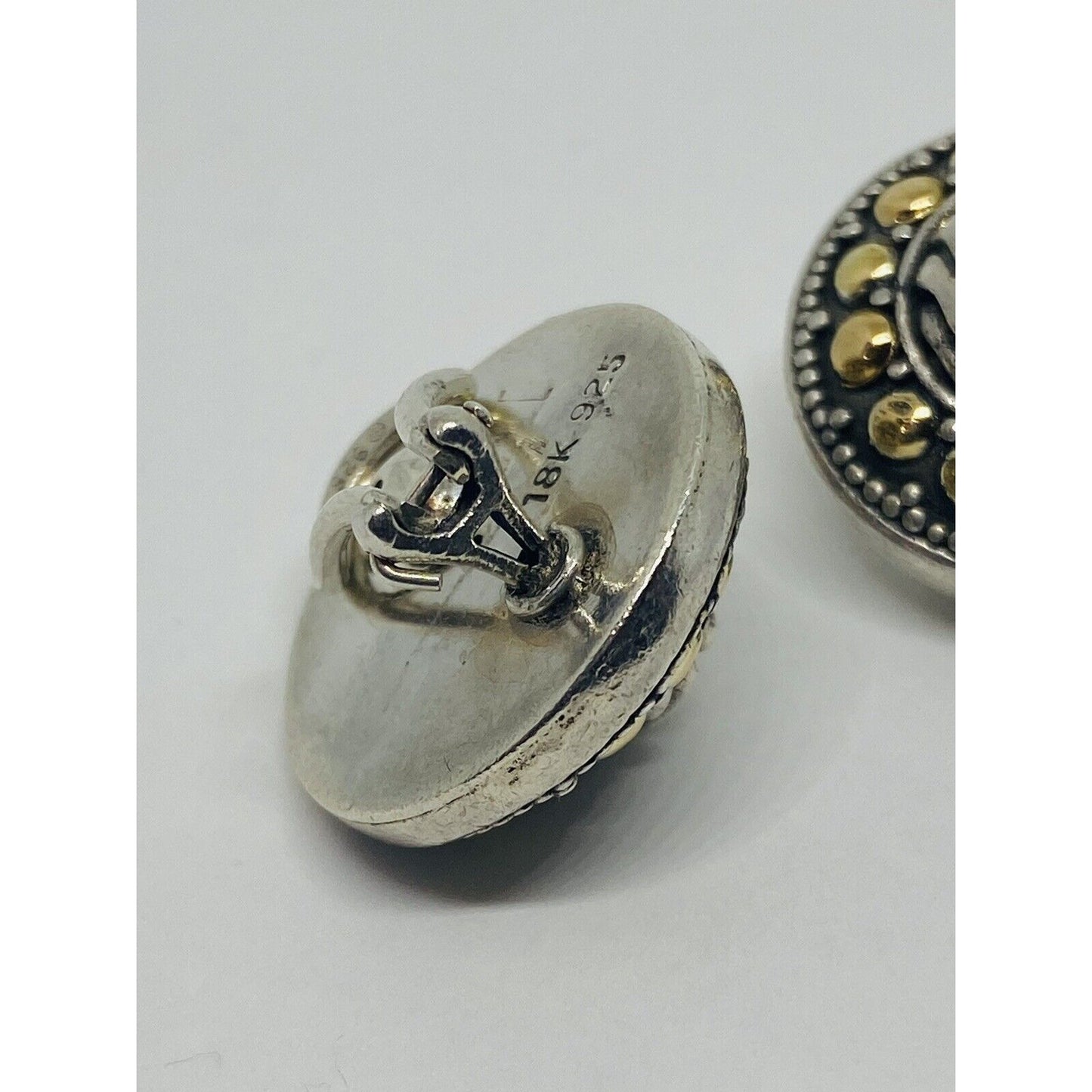 John Hardy 925 Sterling Silver 18K Vintage Gold Dot Clip On Earrings 3/4"