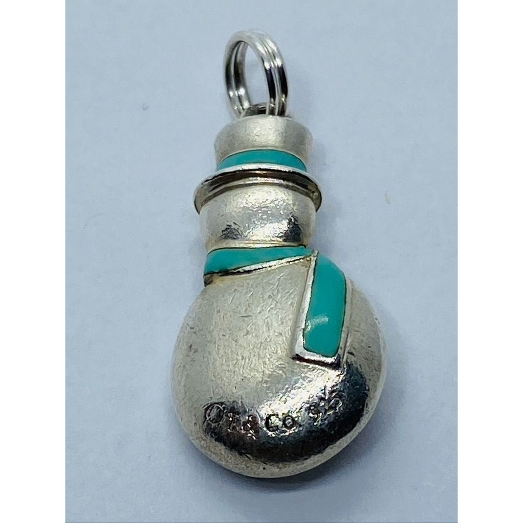 TIFFANY & CO 925 STERLING SILVER SNOWMAN ENAMEL SCARF CHARM RETIRED READ