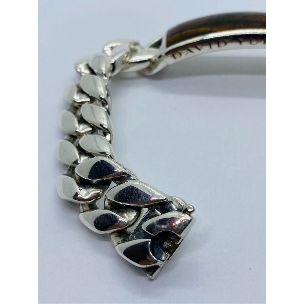 David Yurman Cuban Link Curb Tiger Eye ID Plate Bracelet 8.25" HEAVY