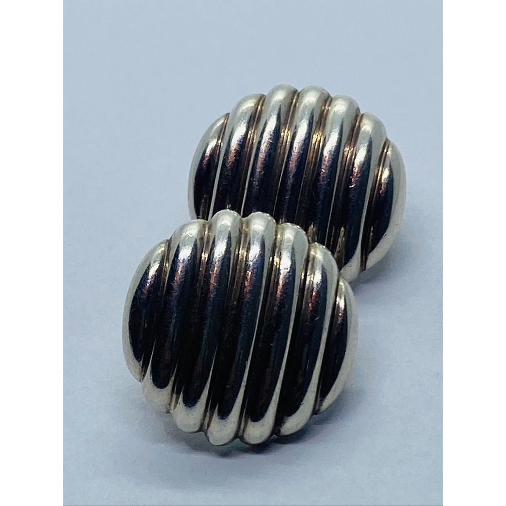 John Hardy Ribbed Post Clip On Earrings Sterling Silver 925