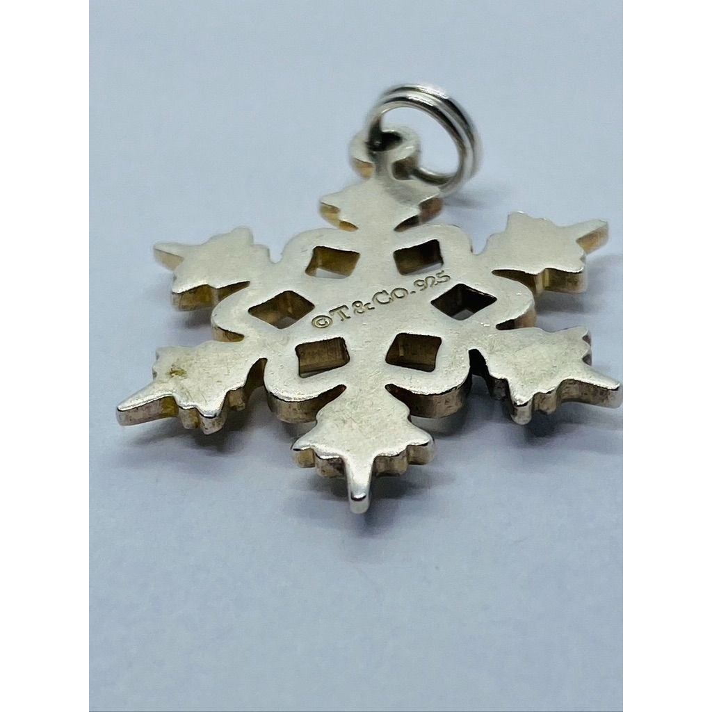 Tiffany & Co Large Snow Flake Sterling Silver Pendant Cham 29mm RARE SIZE