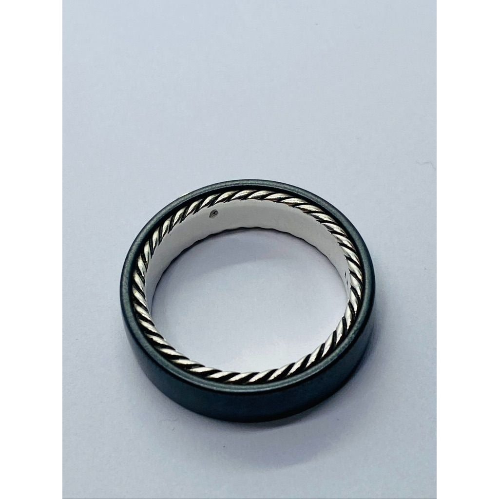 Mens David Yurman Black Diamond Titanium Sterling Ring Size 10.