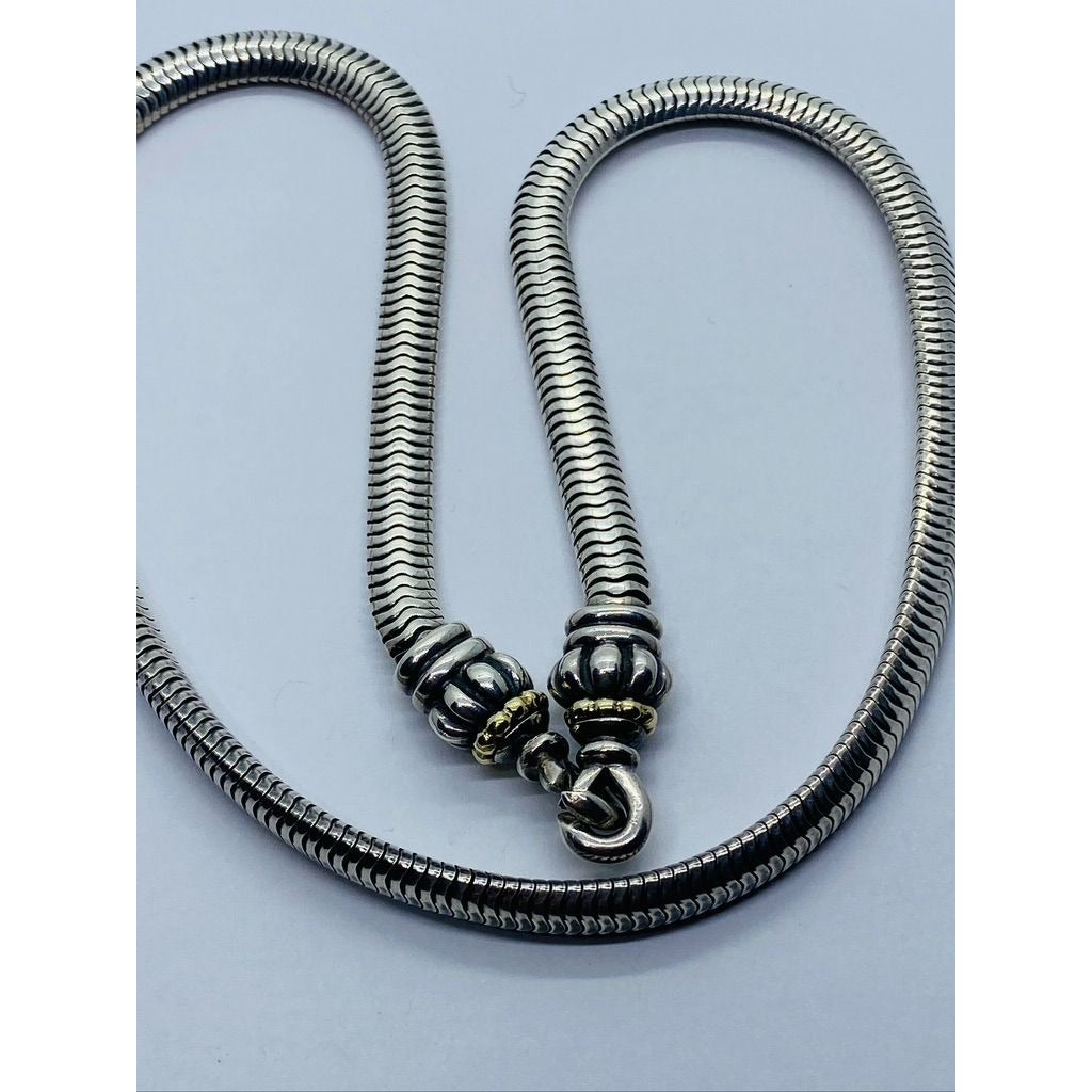 Lagos Caviar Silver 18K Gold Bead Link Necklace Pendant Snake Hook Chain 16.5"