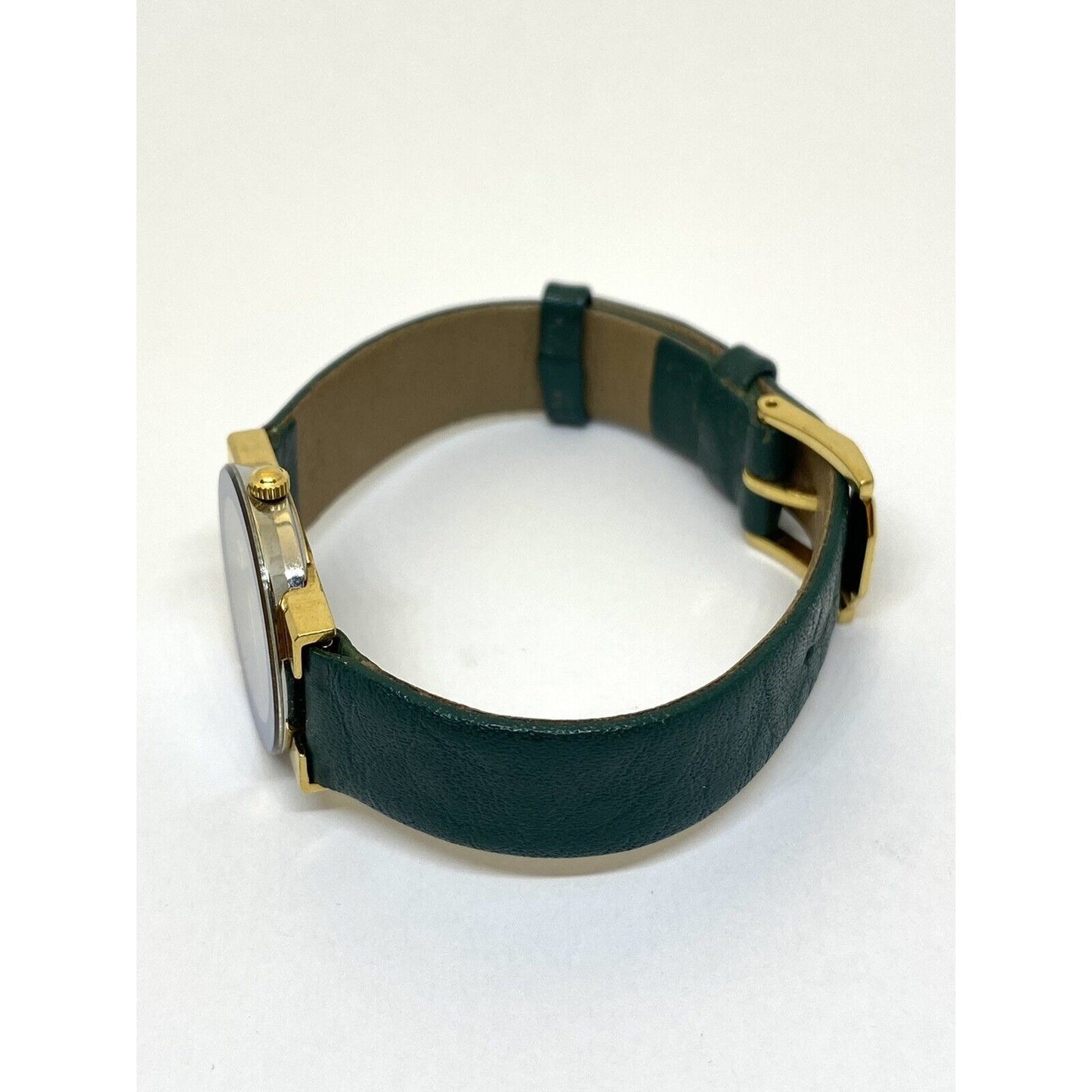 Movado Limited Edition Ladies Gold Tone Museum Green Dial Leather Strap In Box