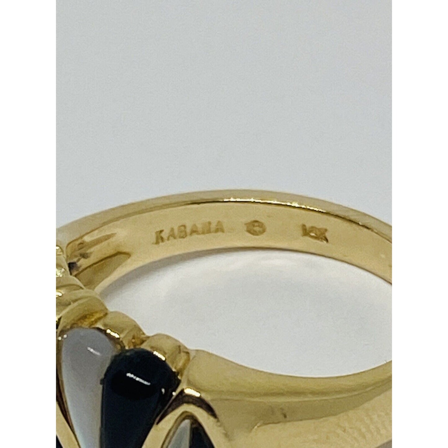 Kabana 14K Yellow Gold Mother Of Pearl Inlay Black Onyx Cocktail Ring