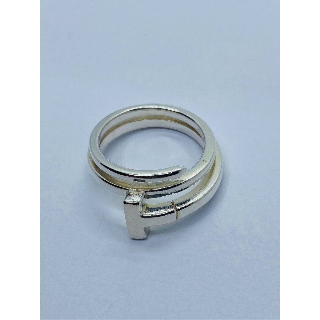 Tiffany & Co Sterling Silver T Square Wrap Ring Size 7 Pouch 11MM Wide