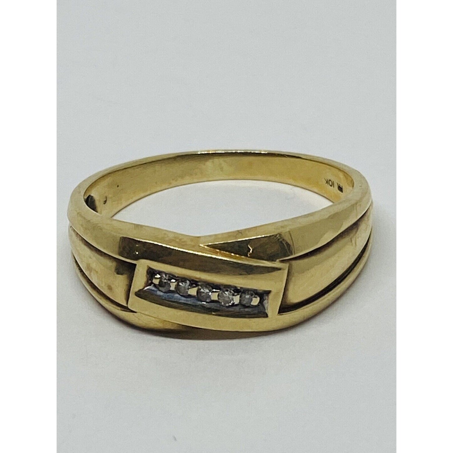 Mens 10k Solid Yellow Gold .10 CTW Natural Diamond Wedding Band Ring Size 10.5