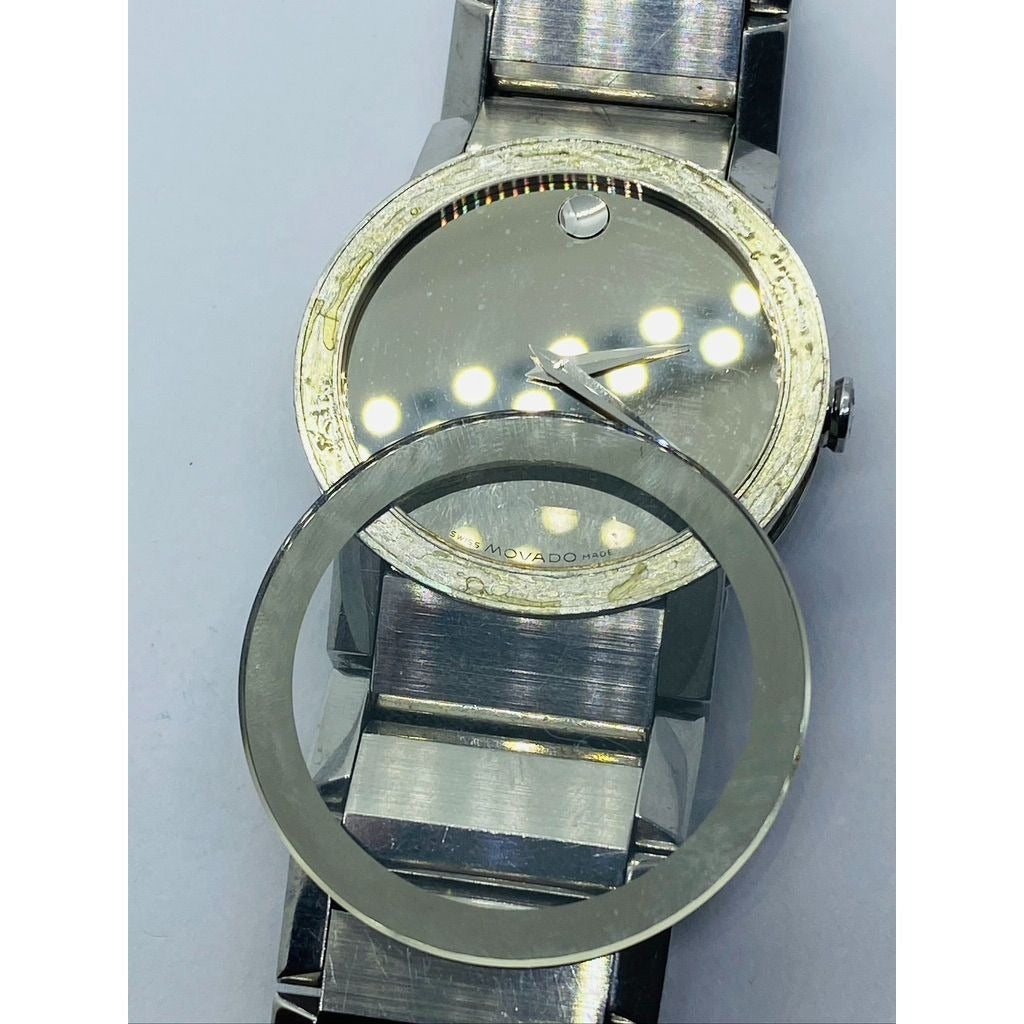 Movado Sapphire Silver Mirror Museum Dial Swiss Men's 84 G! 2896 READ!!!
