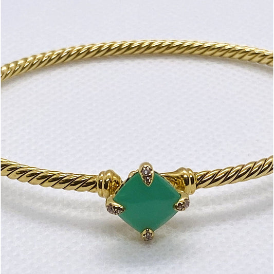 David Yurman Chatelaine Diamond Bracelet Bangle Chrysoprase 6.25"
