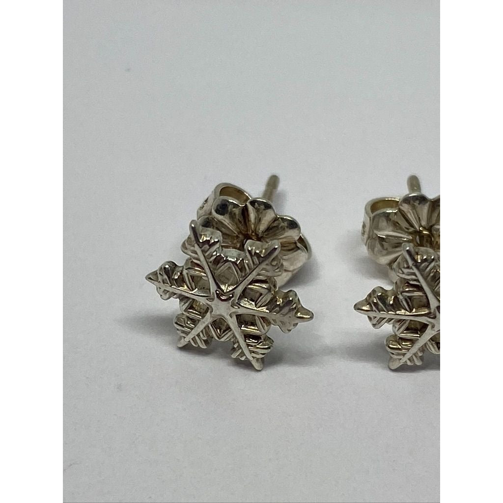 VERY RARE Tiffany & Co 925 Silver Snowflake Stud Earrings BOX POUCH