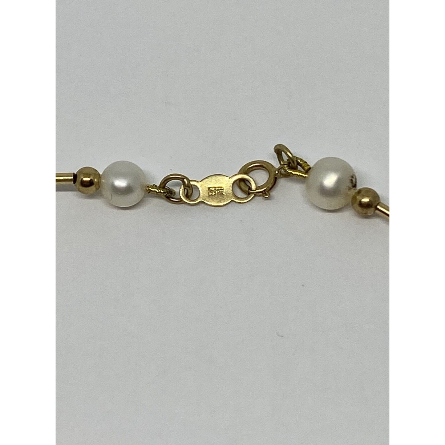 Vintage 14k Yellow Gold Pearl Station Link Necklace 17” 5MM Pearls