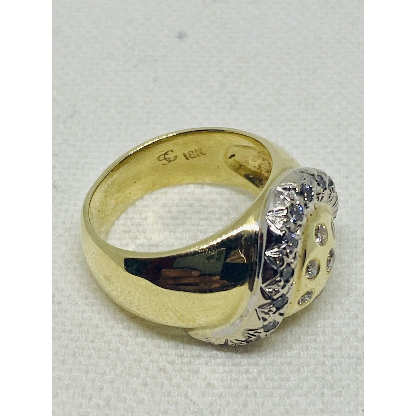 0.65ct Diamond Solid 18K Gold Two Tone Dome Ring 14.6 Grams Signed SC Size 6.5