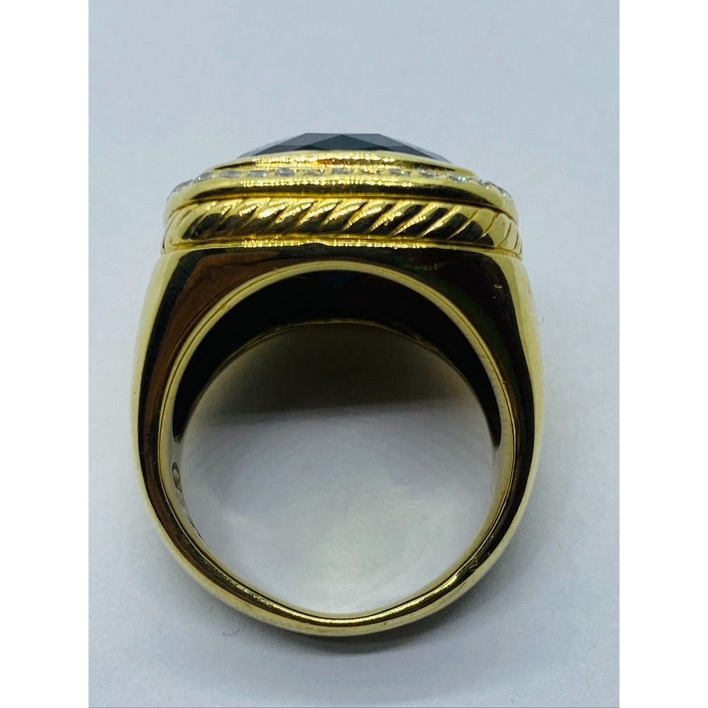 David Yurman 18k Gold Black Onyx and Diamond Albion Ring Size 7