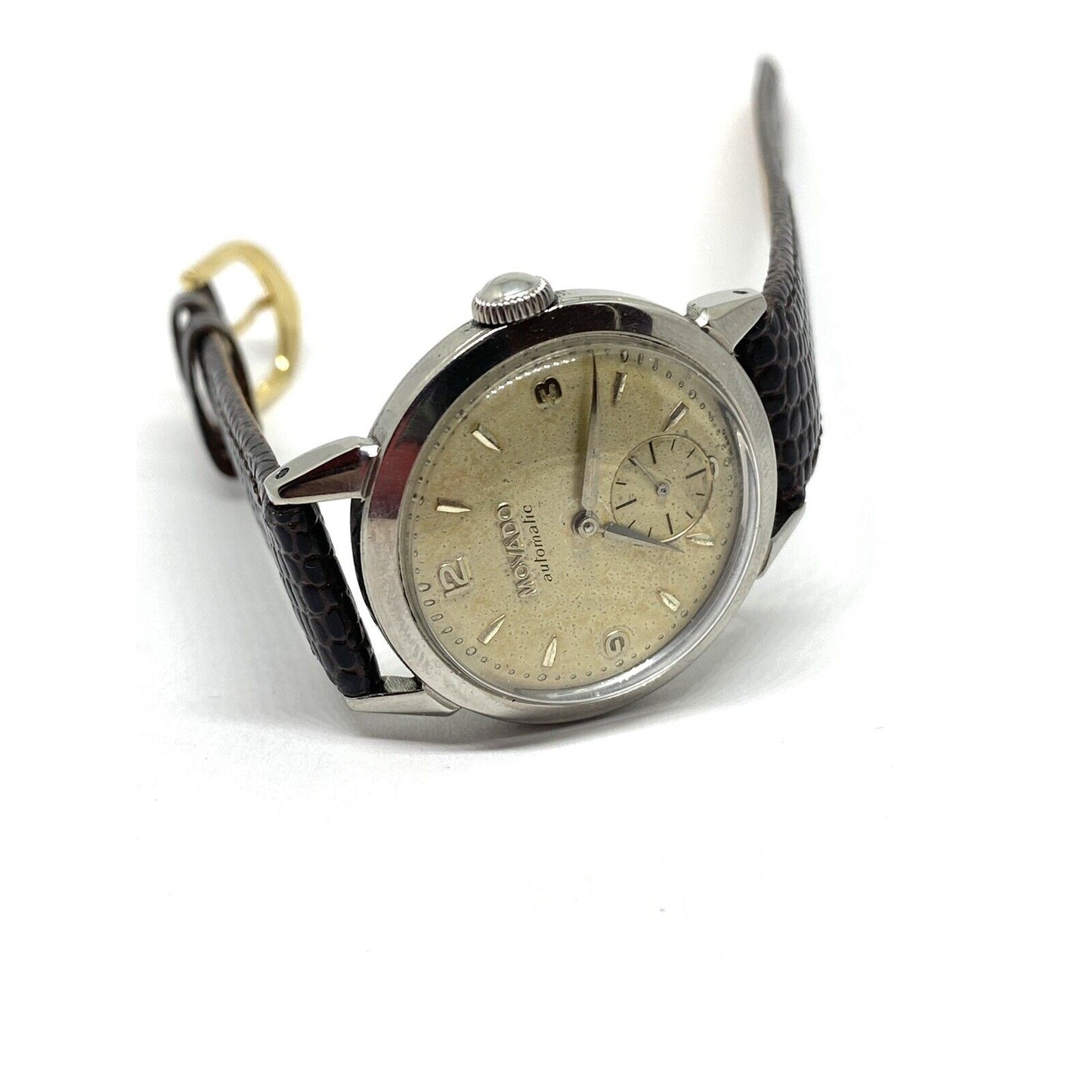 RARE VINTAGE MEN'S MOVADO AUTOMATIC BUMPER-WIND WRIST WATCH IN STAINLESS
