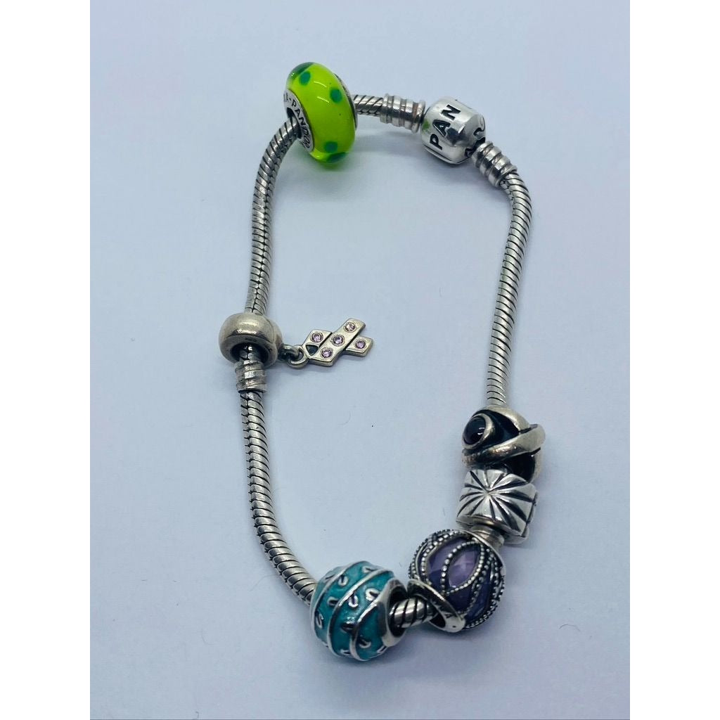 Pandora Serling Silver Charm Bracelet with 6 charms 8"