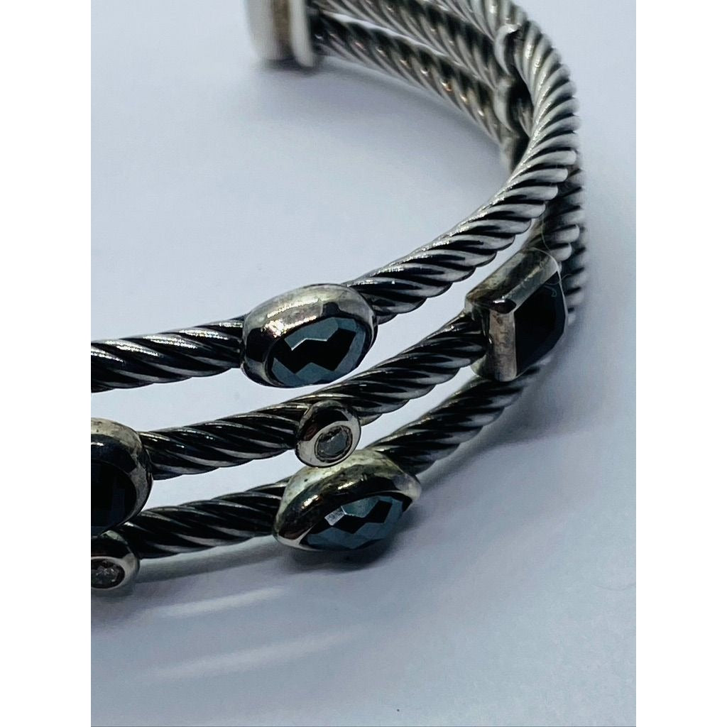 David Yurman Cable Sterling Silver Black Onyx Hematite & Diamond Confetti Cuff Bracelet