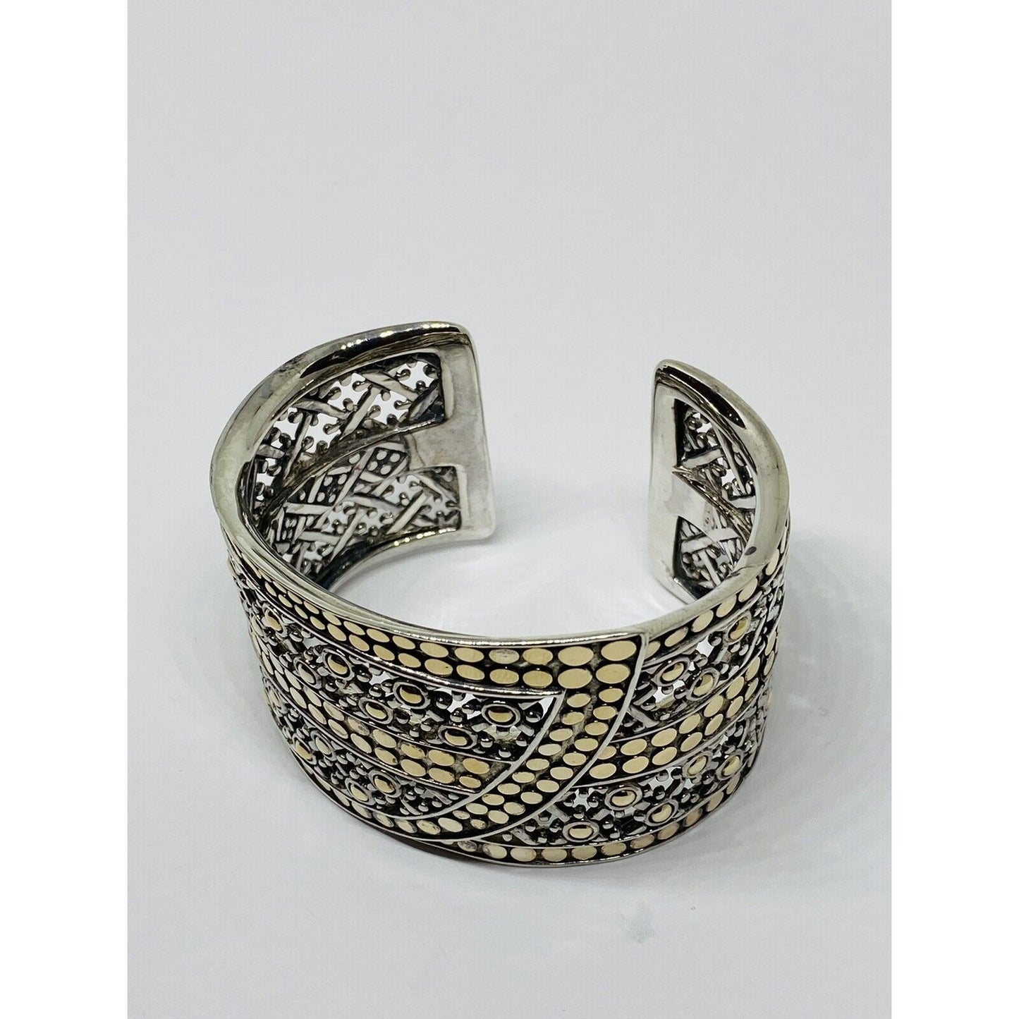 JOHN HARDY Sterling Silver 18K Yellow Gold Wide Jaisalmer Dot Kick Cuff Bracelet