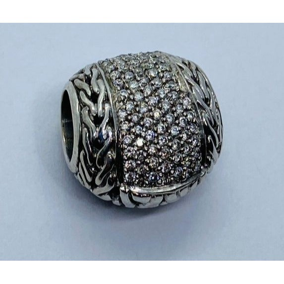 John Hardy Pave` Diamond 18K 750 Sterling Silver 925 Slide Pendant