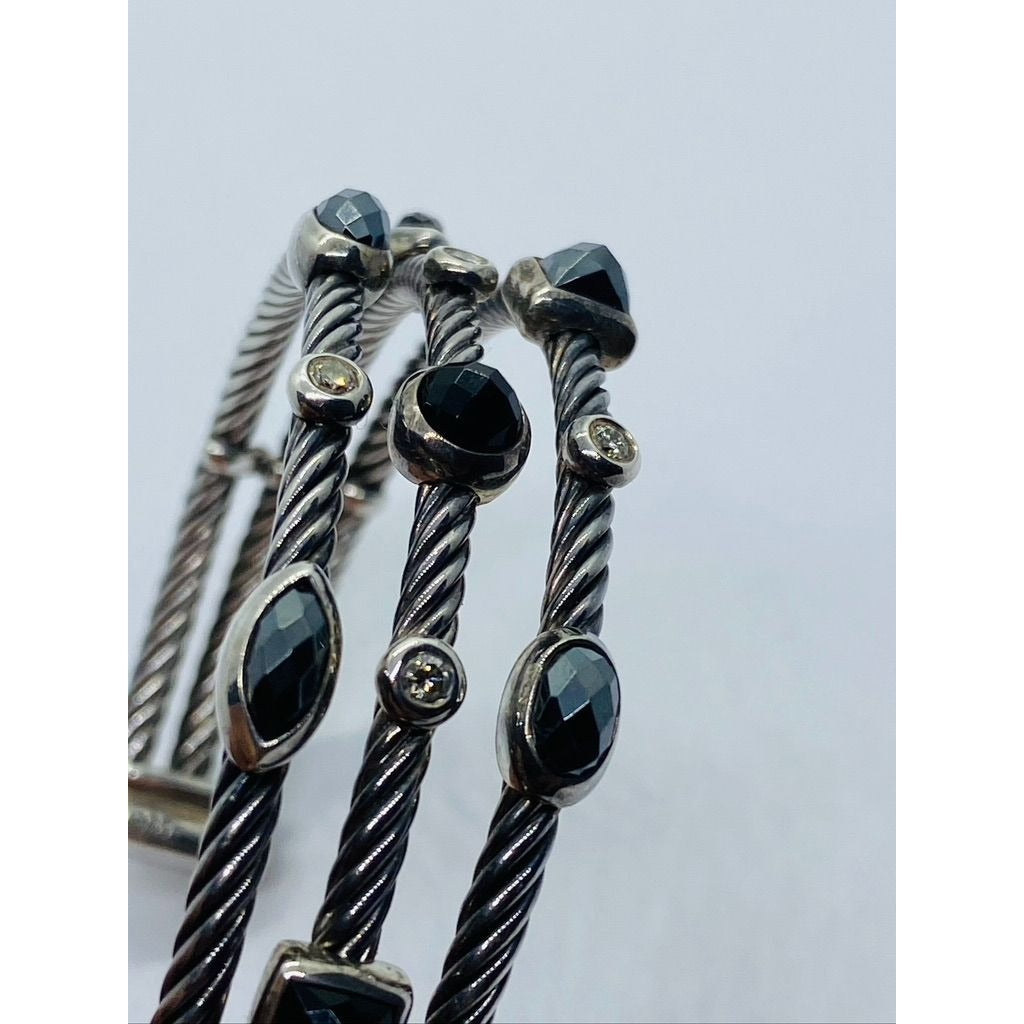 David Yurman Cable Sterling Silver Black Onyx Hematite & Diamond Confetti Cuff Bracelet