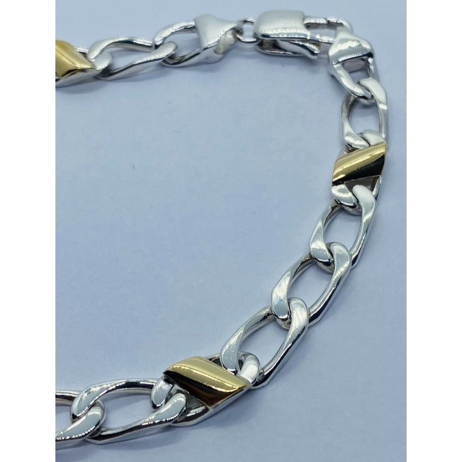 Tiffany & Co. Bracelet Sterling Silver 18k Gold Figaro Cuban Curb Link 7.5: