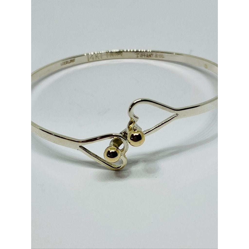 Tiffany & Co. Double Heart Bangle Bracelet in Sterling Silver & 14K Gold Balls