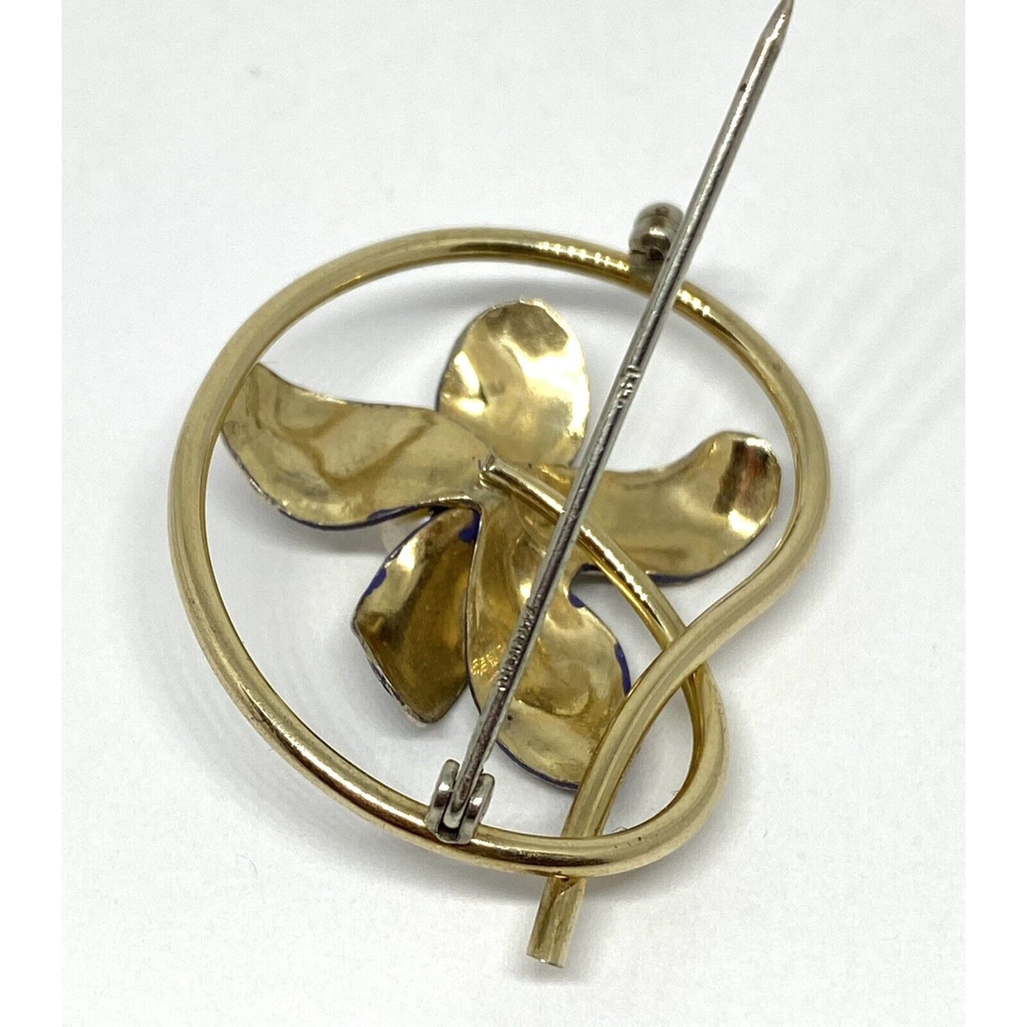 KREMENTZ Pearl Enamel 14K Gold Elegant Purple Floral Pin Brooch 6.2 Grams