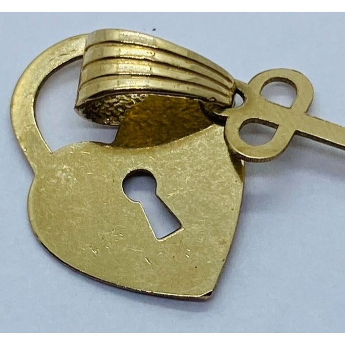 Solid 14K Yellow Gold Heart With Key 18 x 13mm Pendant