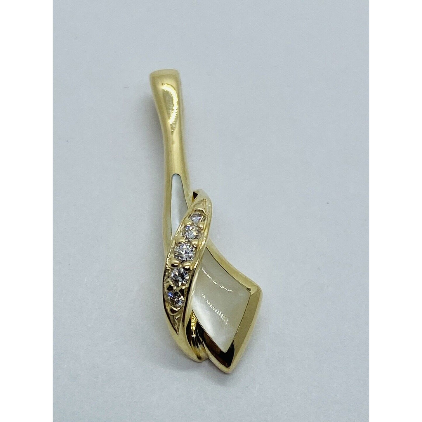 Kabana 14K Yellow Gold Mother Of Pearl Inlay Diamond Ribbon Slide Pendant 27MM