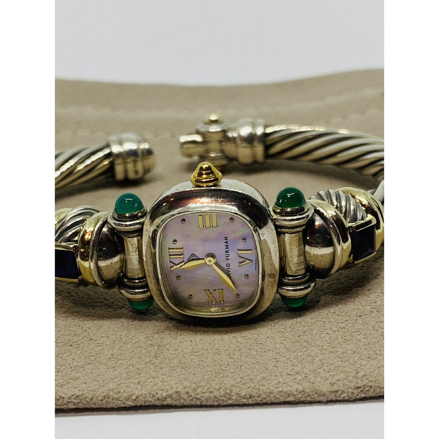 David Yurman 14k 925 Cable Amethyst Green Onyx Ladies Watch
