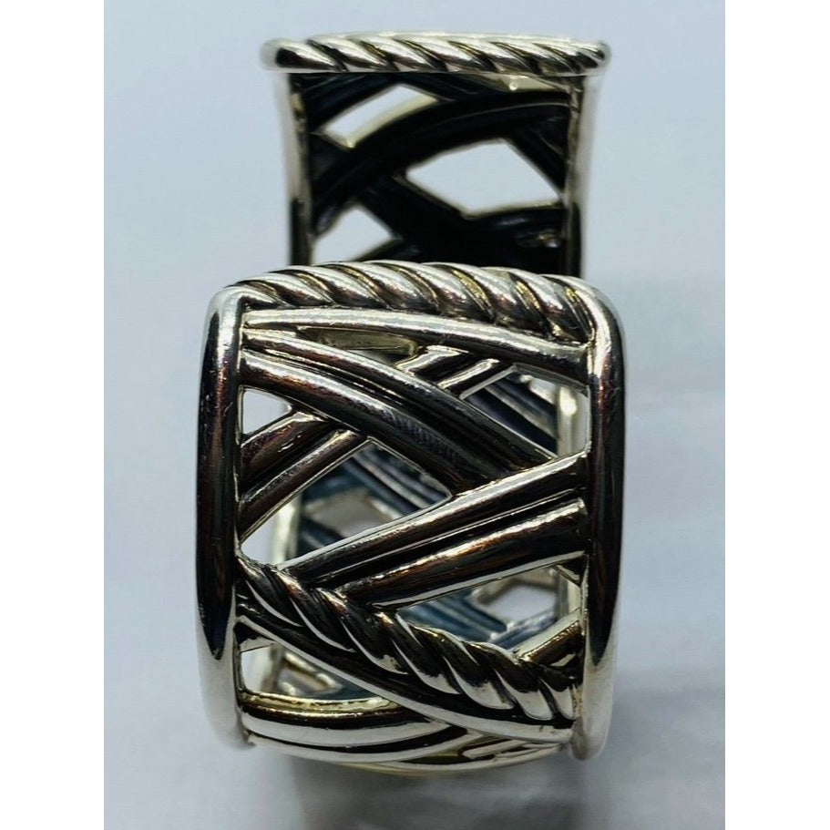 David Yurman Sterling Silver 18k Gold Papyrus Two Tone Wide Cuff Bangle Bracelet