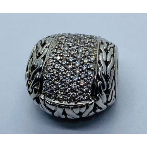 John Hardy Pave` Diamond 18K 750 Sterling Silver 925 Slide Pendant