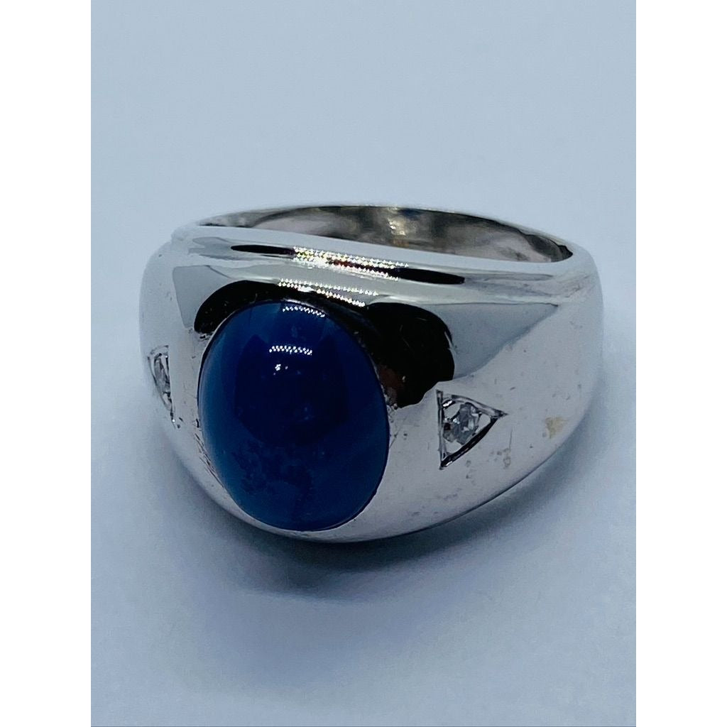 Heavy 14K white gold 4.25CTW VS/F diamond/10.5 X 8.5mm Star sapphire ring size 6