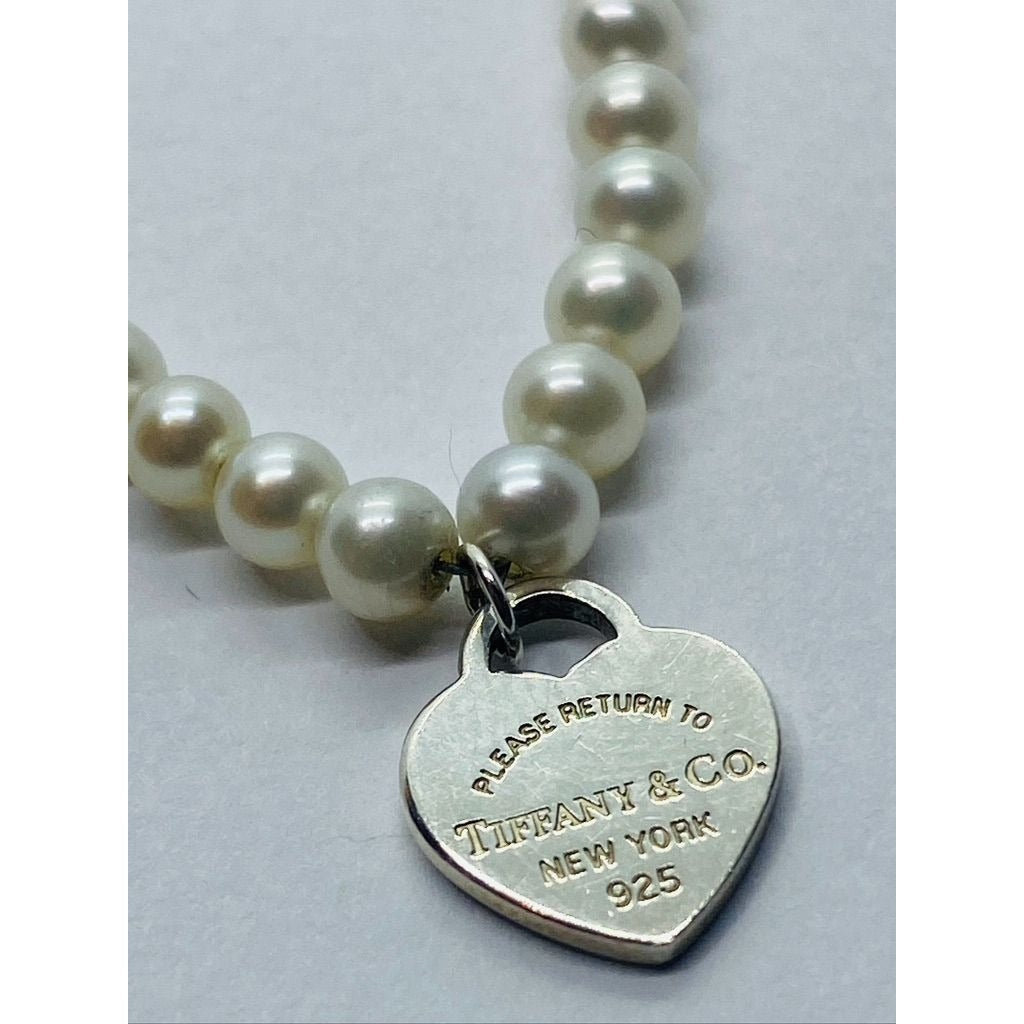 TIFFANY & CO. Return to Tiffany Mini Heart Pearl Bracelet 925 Silver