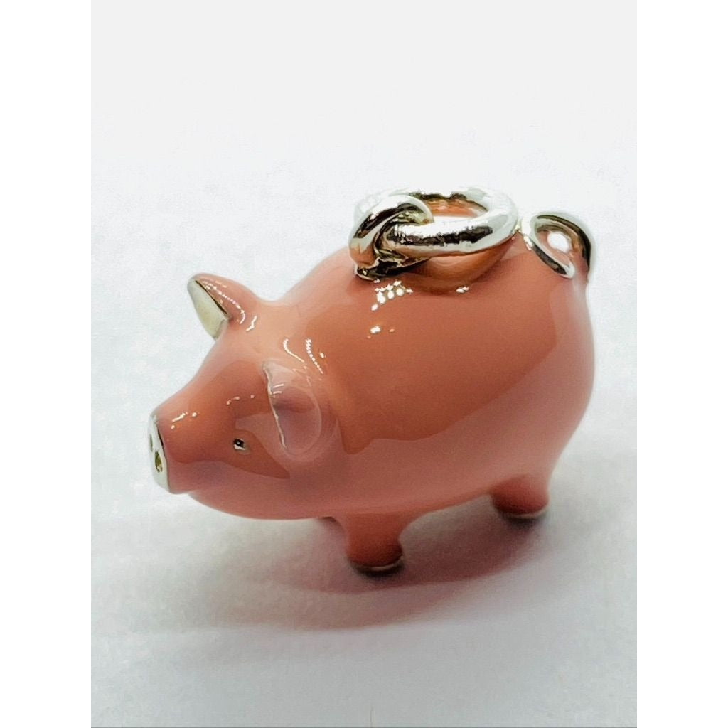 Tiffany & Co Pink Enamel Pig Piggy Charm Pendant 925 Retired