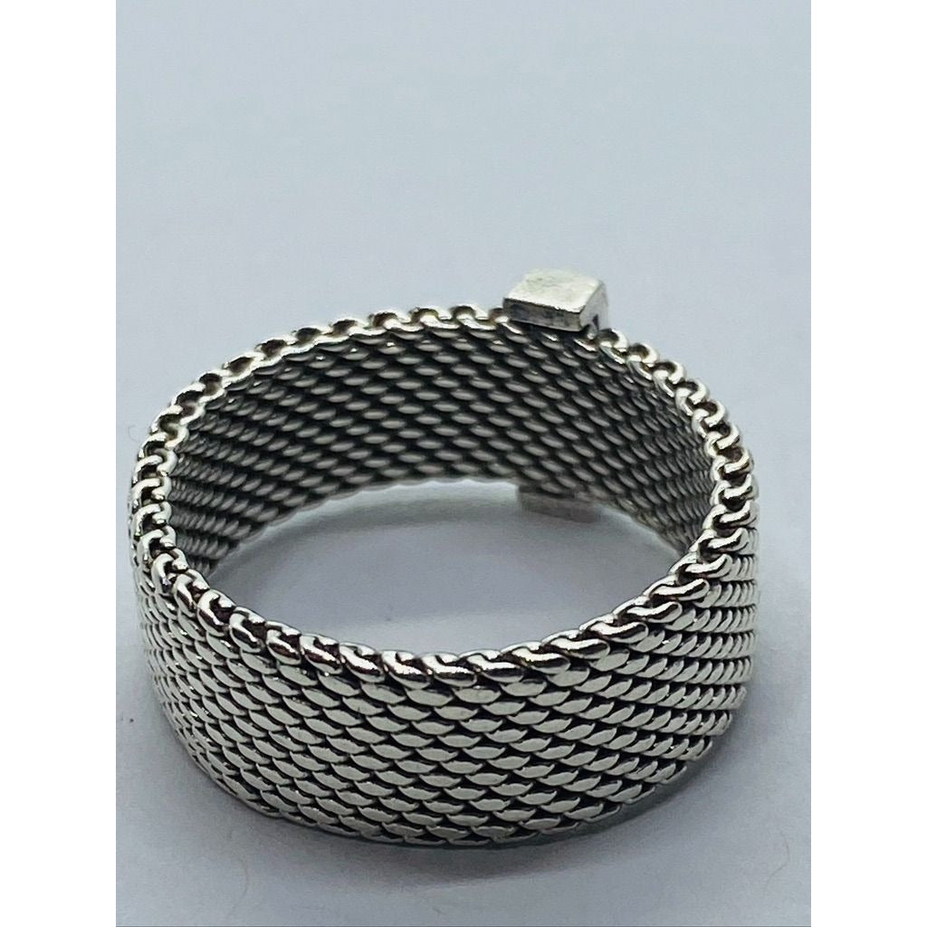 Tiffany & Co Sterling Silver Diamond Mesh Somerset Wide Band Ring. Retired