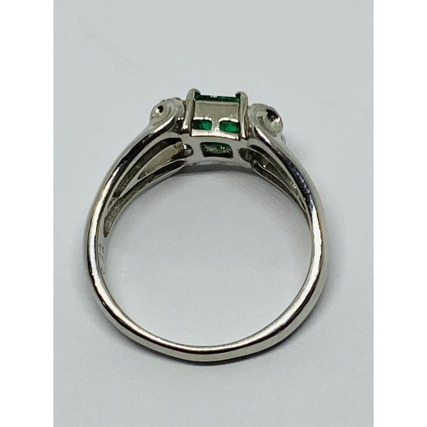 Platinum 900 Emerald And Diamond Ring .38 ct emerald Size 7.25 6.8 Grams