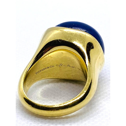 Tiffany & Co. Peretti Lapis Lazuli 18K Gold Cabochon Cocktail Ring 21.