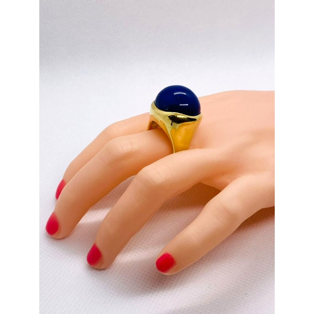 Tiffany & Co. Peretti Lapis Lazuli 18K Gold Cabochon Cocktail Ring 21.