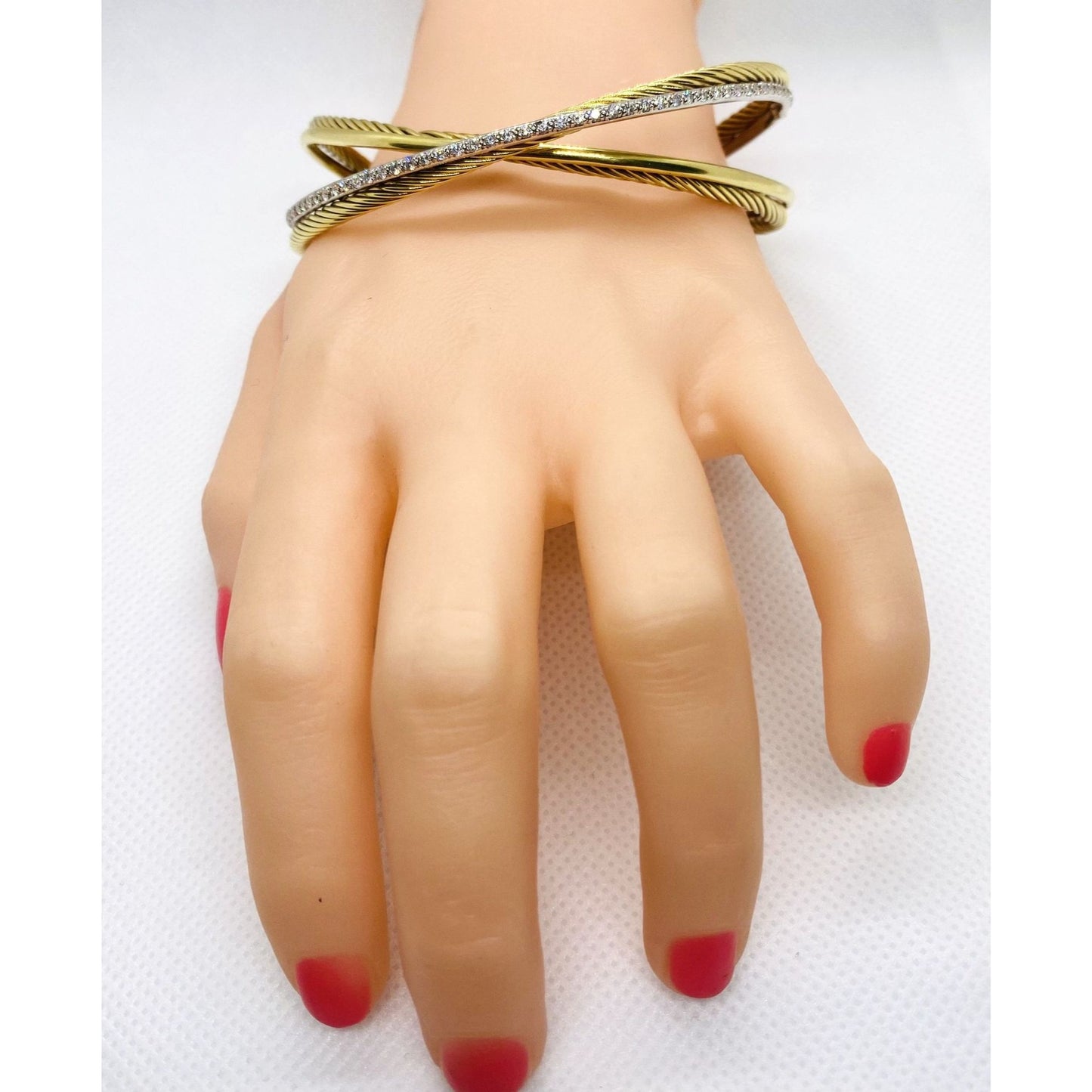 David Yurman 18K 750 Crossover Diamond Cuff Bracelet 7.5"