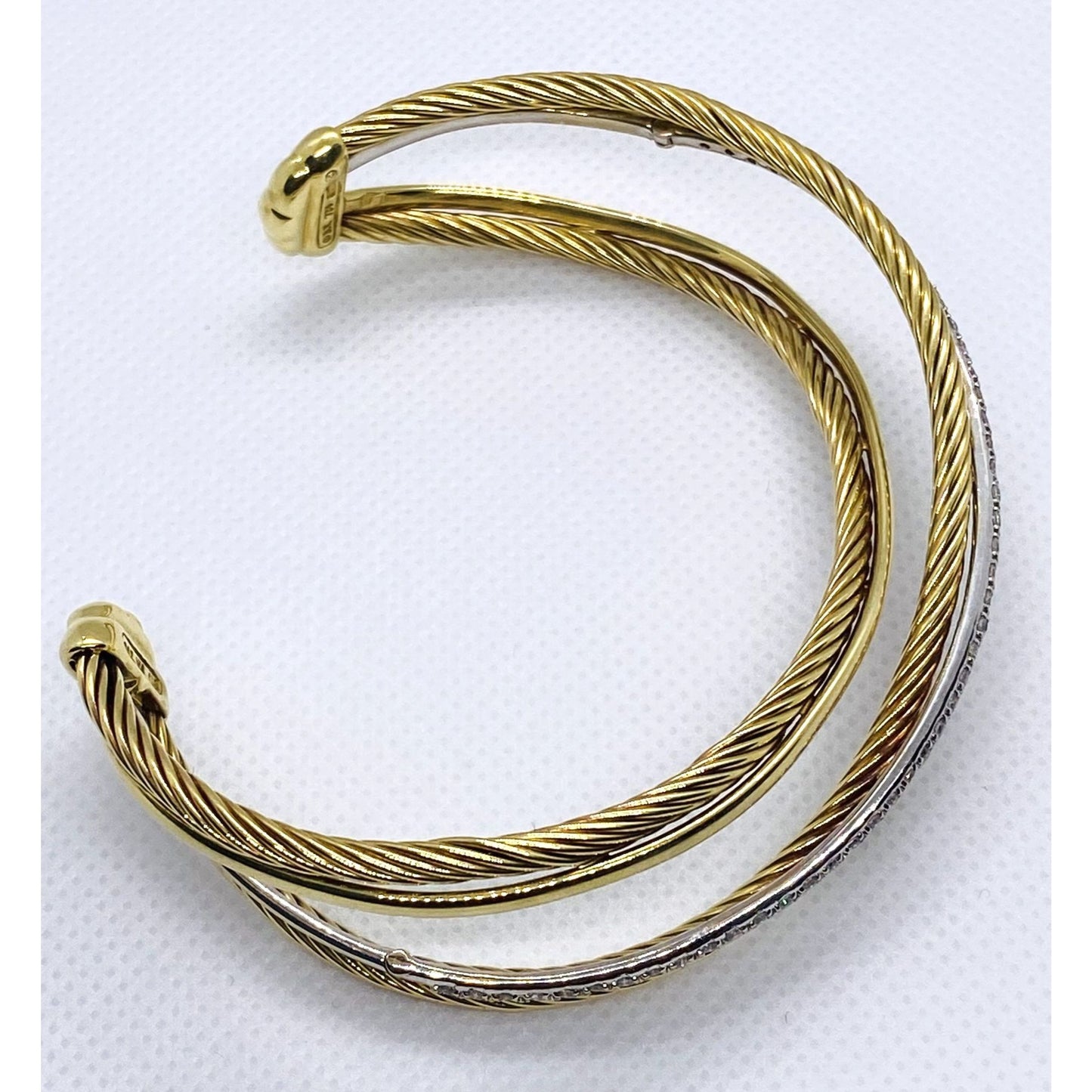 David Yurman 18K 750 Crossover Diamond Cuff Bracelet 7.5"