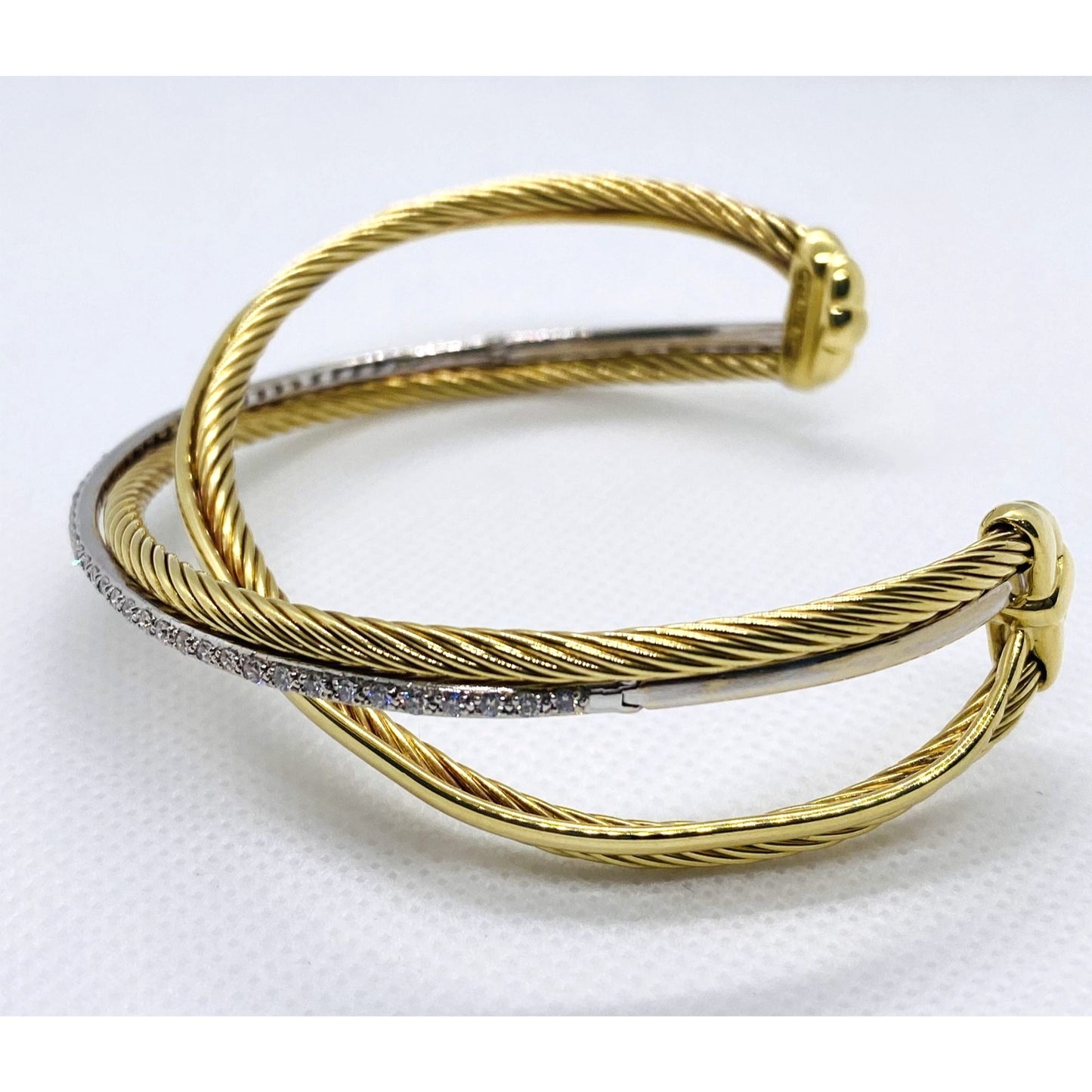 David Yurman 18K 750 Crossover Diamond Cuff Bracelet 7.5"