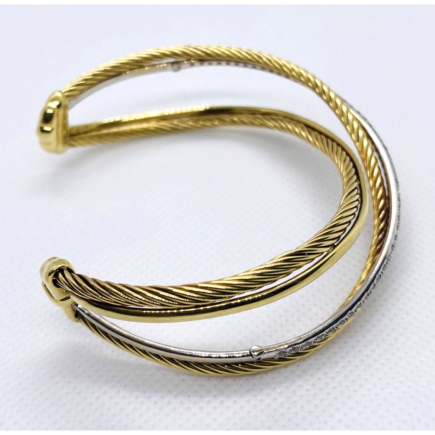 David Yurman 18K 750 Crossover Diamond Cuff Bracelet 7.5"
