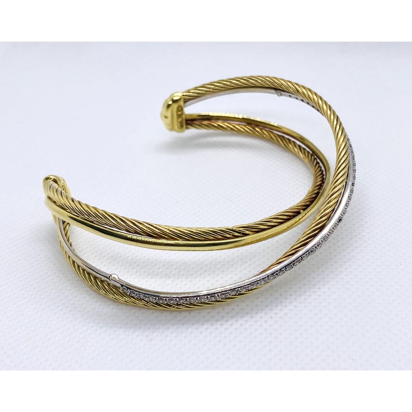David Yurman 18K 750 Crossover Diamond Cuff Bracelet 7.5"