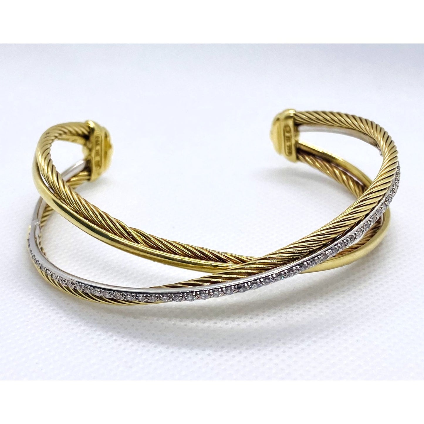 David Yurman 18K 750 Crossover Diamond Cuff Bracelet 7.5"
