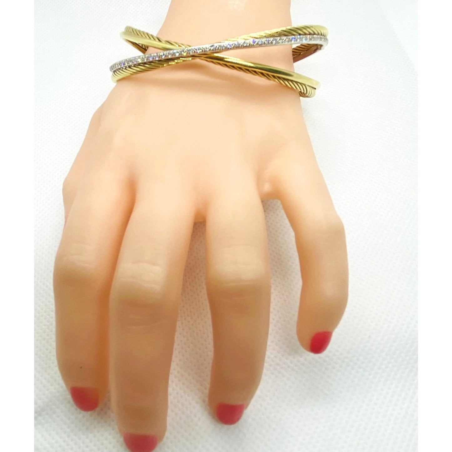David Yurman 18K 750 Crossover Diamond Cuff Bracelet 7.5"
