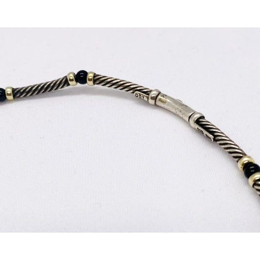 David Yurman Hampton 14K Gold Black Onyx Sterling Silver Choker Necklace 15"