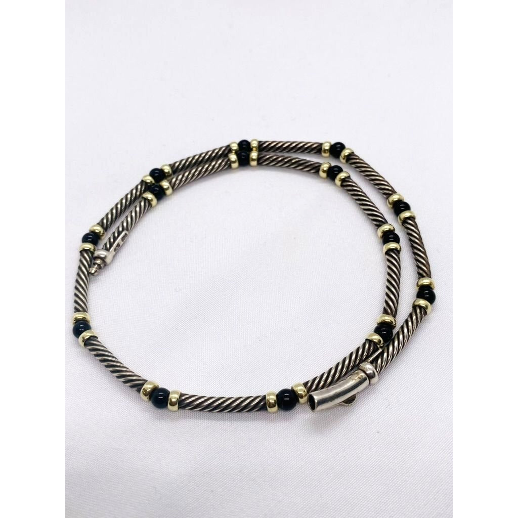 David Yurman Hampton 14K Gold Black Onyx Sterling Silver Choker Necklace 15"