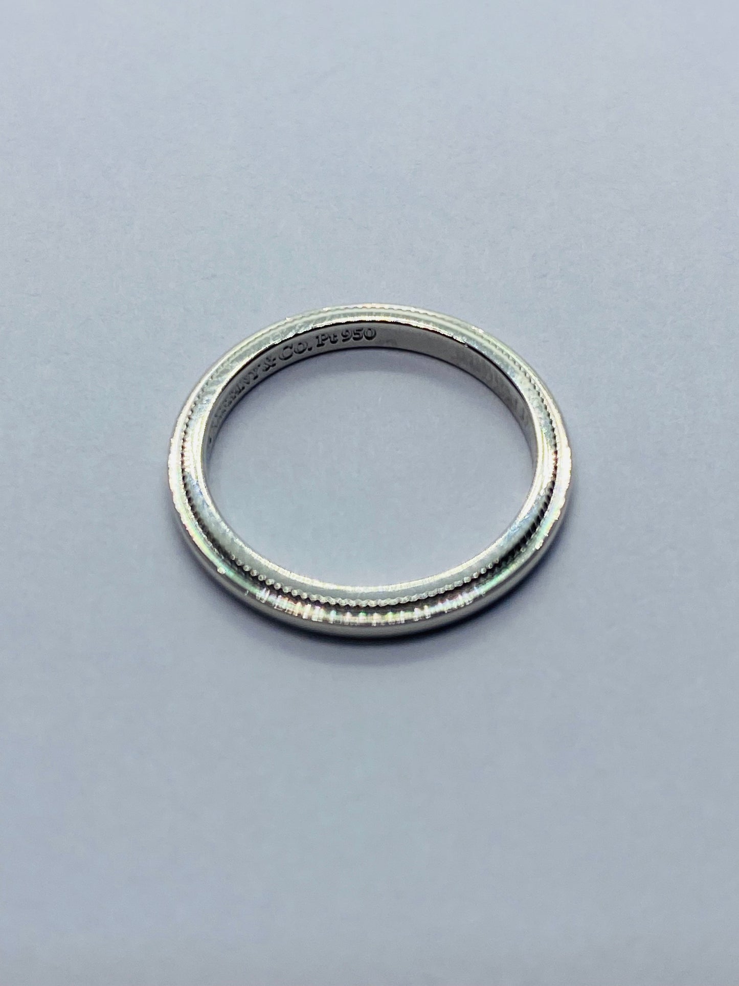 Tiffany & Co. Platinum Milgrain Band Ring 2mm Size 3.25