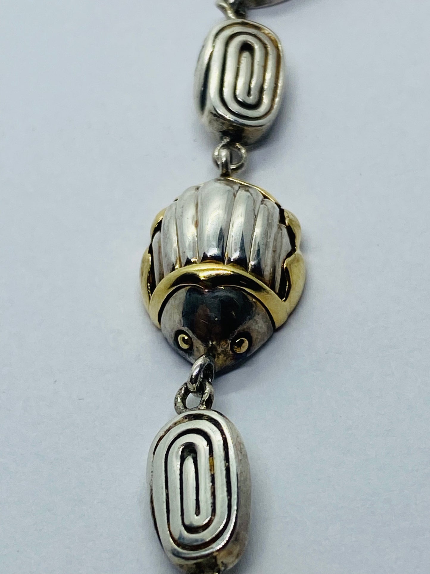 Tiffany & Co RARE Silver 18K Gold Gold Scarab Bee Bug Link Bracelet Pouch Box!